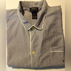 Polo Ralph Lauren Blue and White Striped Seersucker Pajama Top Size L